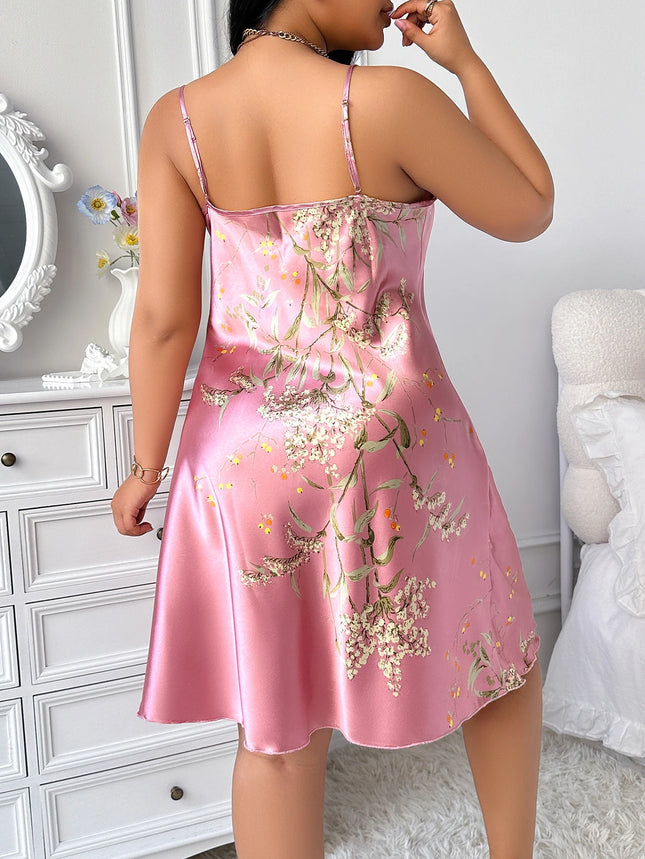 Plus Size Sleeveless Nightgown with Random Floral Print Stylish and Comfortable Home Wear for Women