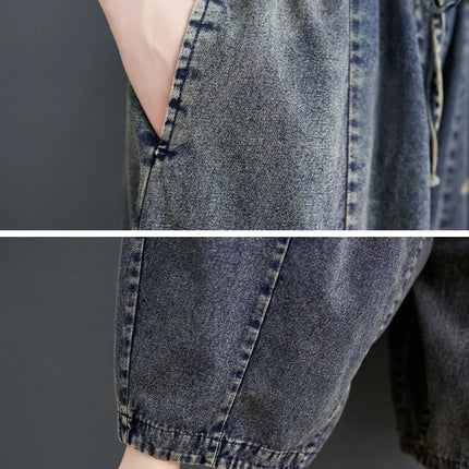 508 primavera estate nuovi Jeans larghi 100kg per le donne coulisse semplice tinta unita nero Vintage cotone femminile lanterna pantaloni in Denim