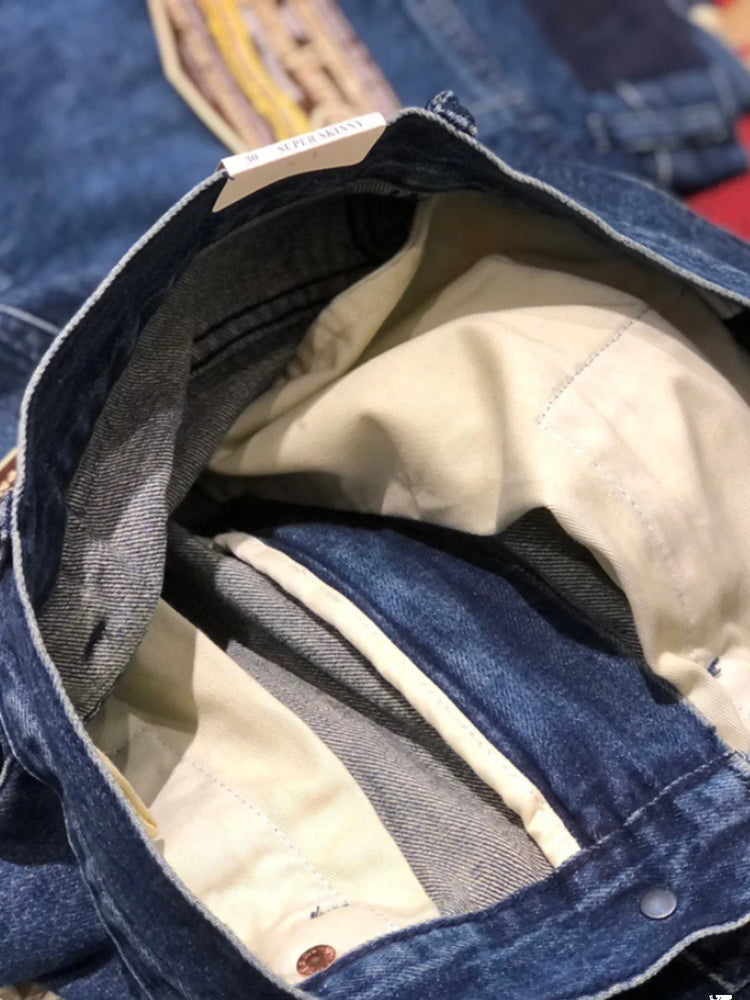 Multi Pockets Heavyweight Cotton Denim Dark Blue Men Pants American Tough Guys Male Overalls Straight Workwear Cargo Trousers