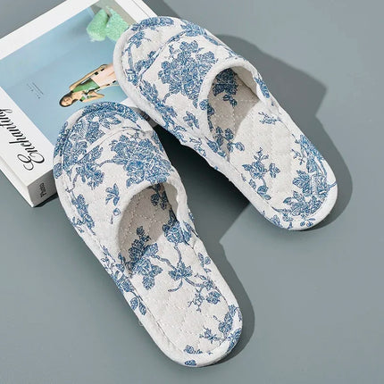 New Home Slippers Soft Cotton Floral Floor Shoes Fashion Lightweight Non-slip Indoor Slippers Couple Slippers for Bedroom