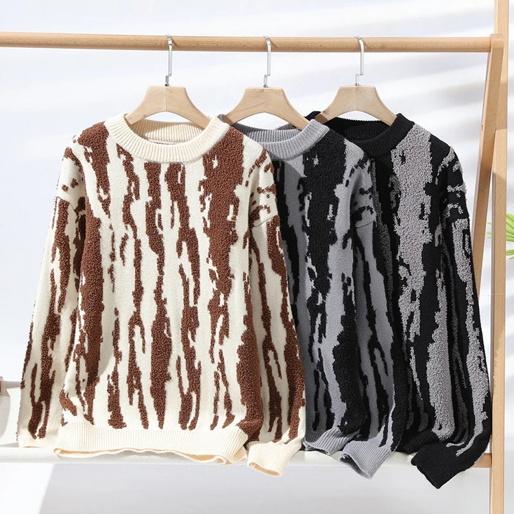 Harajuku Sweater Men's Y2K Knitted Printing Sweater Men's Wool Pullover Men's Retro Knitted Color Block Tops