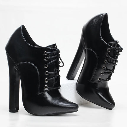 Scarpe con tacco alto 6 pollici, stringate, a punta, unisex, fetishheels vintage, stile drag queen.