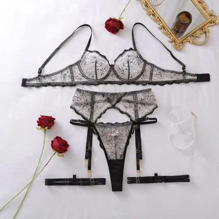 Tornova Erotic Lingerie High-quality Complex Craftsmanship See-through Embroidery Shaping Slim Women Sexy Lingerie Split Hot Set
