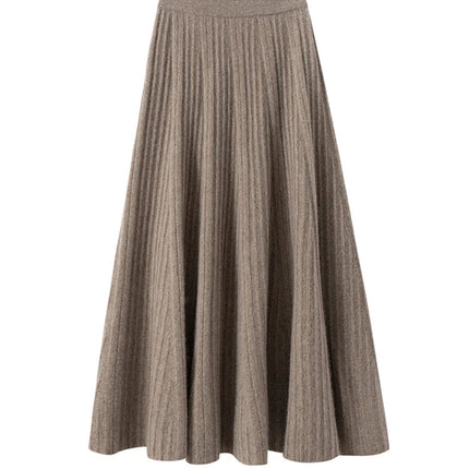 TLOML Luxury Women's 100% Cashmere Skirt Pleated Mid-Calf Skirt Autumn Winter Office Lady Grace Style Skirt Cashmere Knitwear PlatiNum