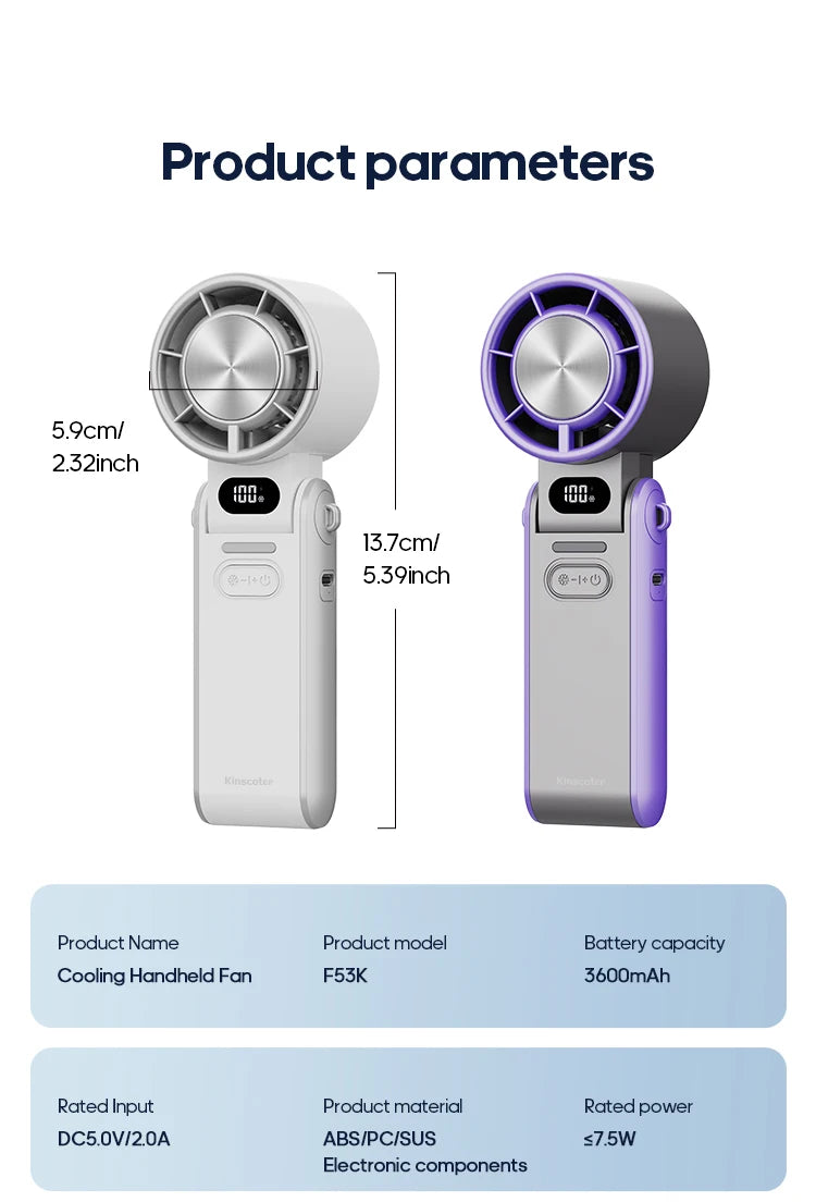Ventilatore Portatile ad Alta Velocità con Raffreddamento Rapido, Ricaricabile 3600mAh, 100 Velocità Regolabili, Mini Ventilatore Pieghevole Turbo e Cordino