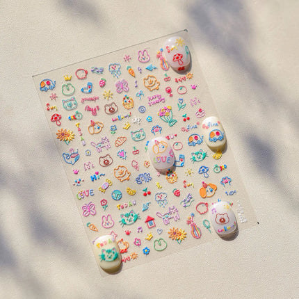 1Pcs 5D Graffiti Kitten Puppy Nail Art Sticker Lovely Lines Animal Cat Embossed Nail Slider Self-Adhesive Cat/Dog Manicure Decal
