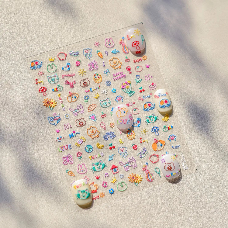 1Pcs 5D Graffiti Kitten Puppy Nail Art Sticker Lovely Lines Animal Cat Embossed Nail Slider Self-Adhesive Cat/Dog Manicure Decal