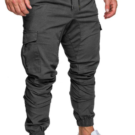 Men High Elastic Cargo Pants Summer Lace Up Drawstring Pocket Harem Stretch Full Trousers BSD-8811