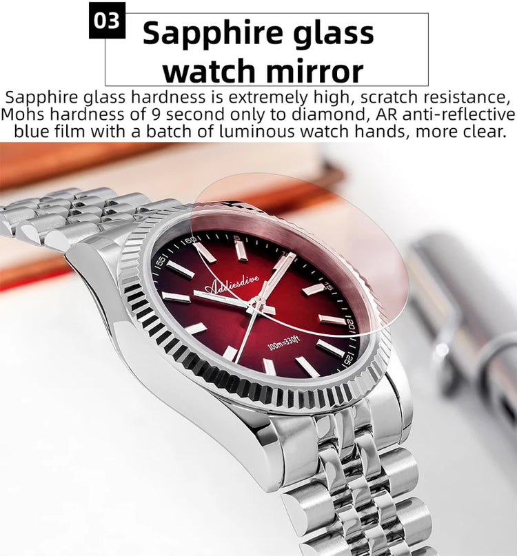 ADDIESDIVE 36mm Luxury Watch for Women VH31 Movement 100m Waterproof BGW9 Luminous Diving Watches Stainless Steel Quartz Watch