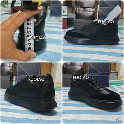 Men 7CM Invisible Height Increasing Sneakers Comfortable Breathable Leather Casual Elevator Shoes Lace Up Thick Sole Sport Shoes