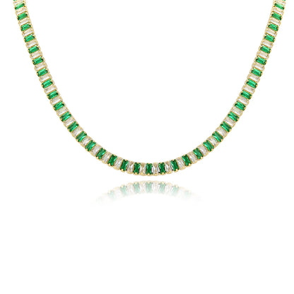 Collana a catena da tennis Hip Hop con zirconi cubici verdi stile misto CZ per donna Gioielli girocollo in oro 18 carati con smeraldi di cristallo per feste di strada