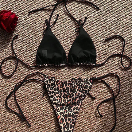 Costume da bagno bikini sexy leopardato da donna con spalline push-up, set bikini a tre pezzi a vita bassa, costumi da bagno estivi da donna senza schienale per la spiaggia PlatiNum