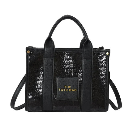 Sequins Top-Handle Bags Fashion PU Leather Shoulder Bag Large Capacity Travel Handbag Women Trendy Casual Satchel Tote Purse PlatiNum