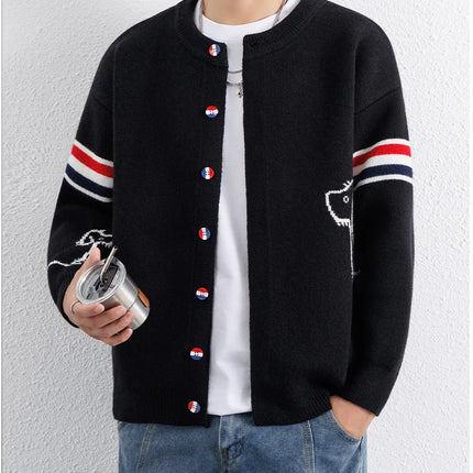 Designer Brand Long Sleeve Knitted Cardigan Men's New Trend Color Blocked Button Design Couple's Casual Warm Round Neck Coat