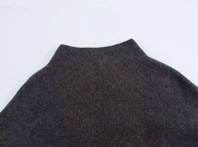 HH Women's New Fashion Versatile Solid Stand Collar Knitted Cape Coat Female Casual High Street Asymmetric 3-Colors Jacket Mujer