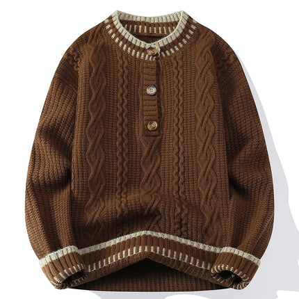 Autumn Winter Mens Fashion Knitted Sweater Round Neck Patchwork Warm Breathable Knit Pullovers Men Casual Youthful Vitality Tops