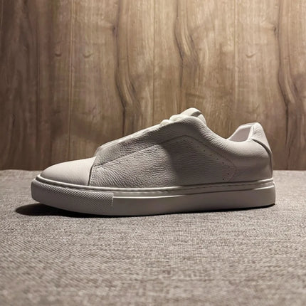 QHCCID Men's Versatile Cow Leather Casual Sneakers Comfortable Breathable White Soft Cowhide Trendy Footwear Women’s Shoes