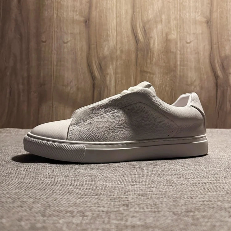 QHCCID Men's Versatile Cow Leather Casual Sneakers Comfortable Breathable White Soft Cowhide Trendy Footwear Women’s Shoes