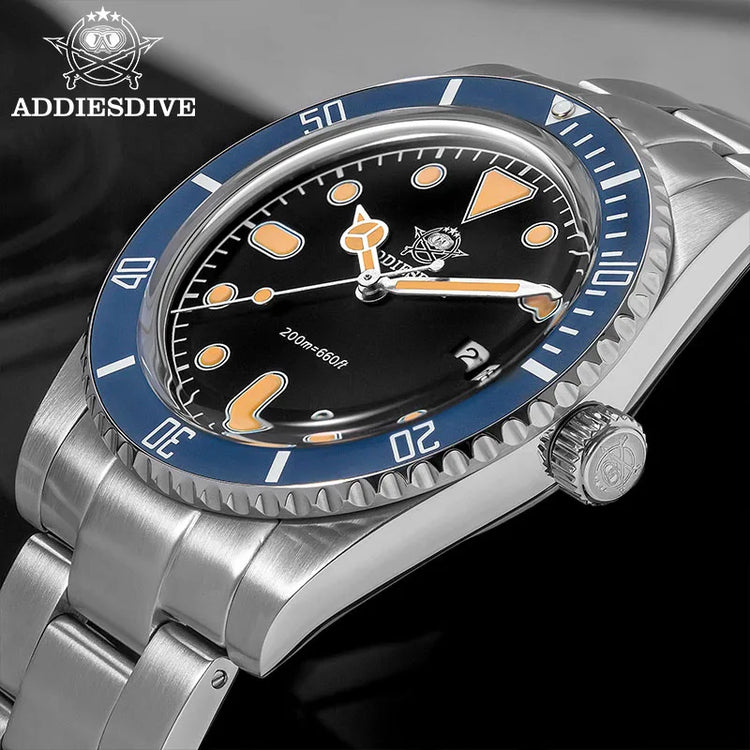 ADDIESDIVE Men's Gift Box Luxury Diver Watch Super Luminous Bubble Mirror Glass Quartz Watch 20Bar Ceramic Bezel Steel Watch