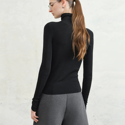 FSLE【Premium Series】German Biella Wool Autumn Super Fine Washable Seamless One-Piece Mock Neck Thermal Base Layer Shirt Women PlatiNum