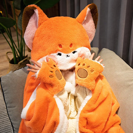 Anime Fox Cloak Fox Cape Cartoon Cloak Coral Fleece Keep Warm Air Blankets Cosplay Costumes Lovely Soft Birthday Valentine Gifts