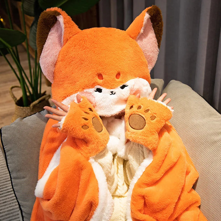 Anime Fox Cloak Fox Cape Cartoon Cloak Coral Fleece Keep Warm Air Blankets Cosplay Costumes Lovely Soft Birthday Valentine Gifts