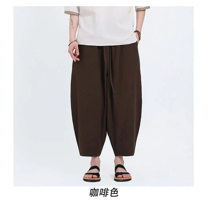 Pantaloni Harem in Cotone e Lino da Uomo, Casual, Traspiranti, Comodi, Estivi, Lunghezza al Polpaccio, Taglie Forti fino a 5XL