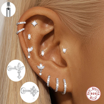 AIDE 1PC Sparkling Moissanite Piercing Stud Earrings 925 Sterling Silver Shining Circle Earring For Women Ear Bone Earring Jewel PlatiNum
