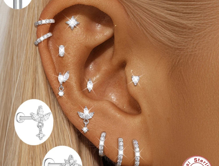 AIDE 1PC Sparkling Moissanite Piercing Stud Earrings 925 Sterling Silver Shining Circle Earring For Women Ear Bone Earring Jewel PlatiNum