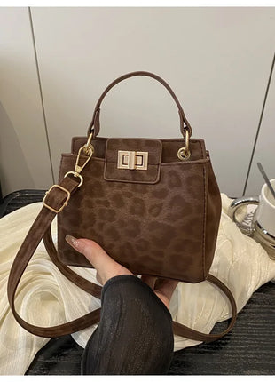 Elegante Mini Borsa a Tracolla con Manico Superiore, Chiusura Dorata, Versatile Borsa in Finta Pelle Scamosciata e Pelle per Uso Quotidiano Femminile
