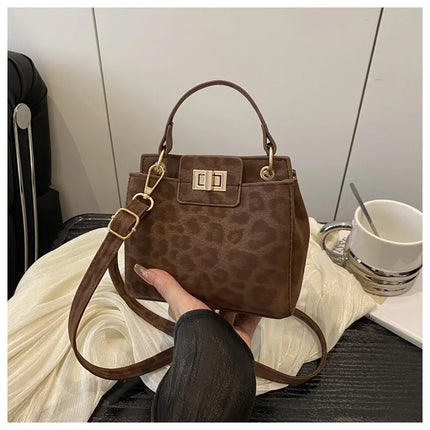 Elegante Mini Borsa a Tracolla con Manico Superiore, Chiusura Dorata, Versatile Borsa in Finta Pelle Scamosciata e Pelle per Uso Quotidiano Femminile