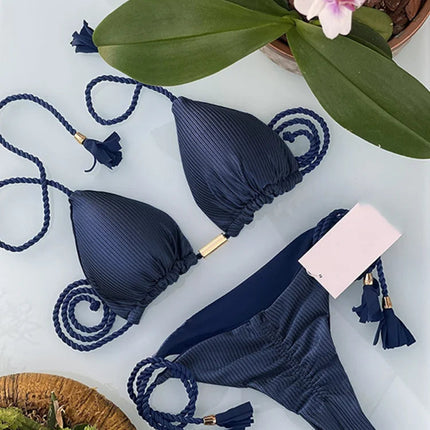 Nuovo Bikini da Donna Multicolore con Triangolo e Laccetti sulla Schiena platinumshop