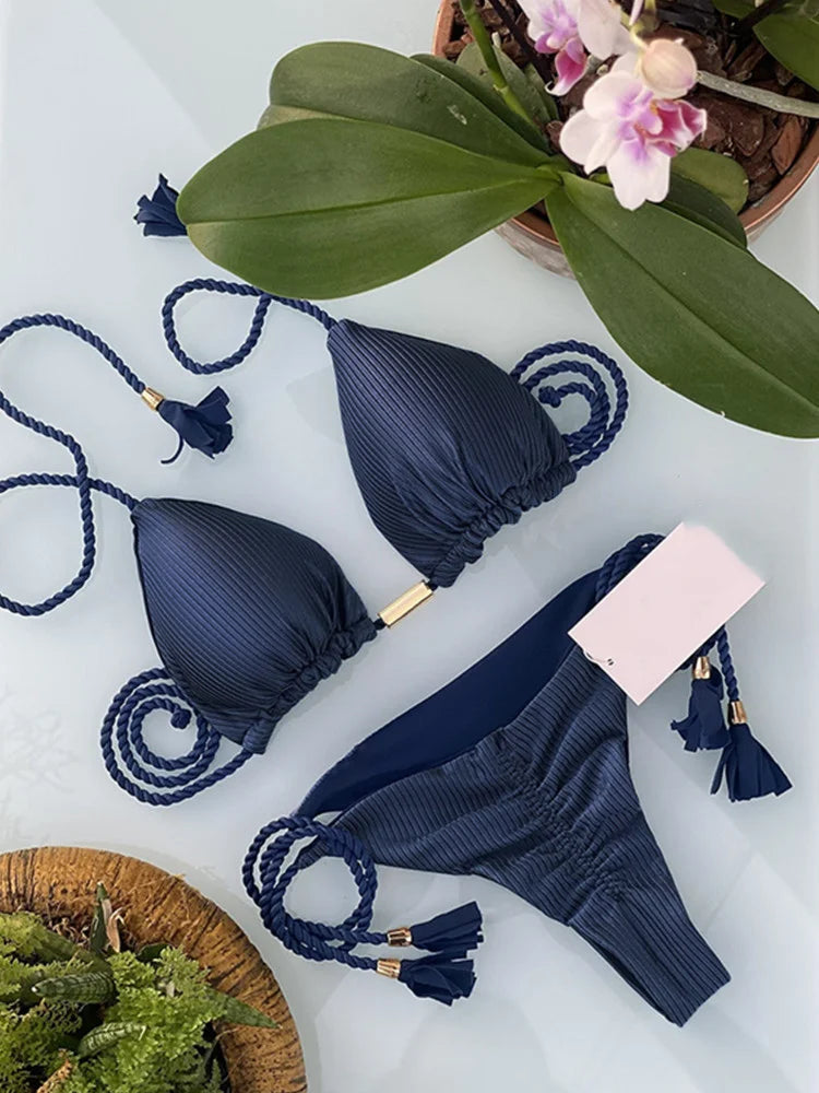 Nuovo Bikini da Donna Multicolore con Triangolo e Laccetti sulla Schiena platinumshop
