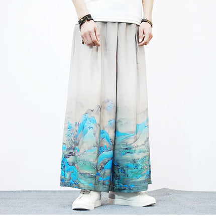 Nuovi Pantaloni da Uomo con Stampa Tradizionale a Gru, Stile Cinese Vintage, Pantaloni Harem Estivi, Pantaloni Larghi Hanfu Oversize da Uomo
