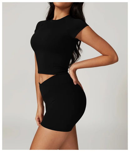 2 Pieces Yoga Set Gym Clothes Sportswear Yoga Suits For Women Fitness Short Sleeve Crop Top Tracksuits Sports Bra Gym Leggings