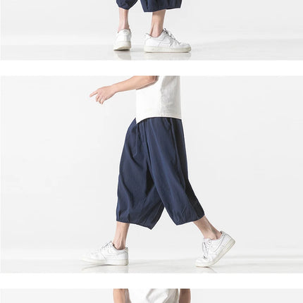 Pantaloni larghi estivi Vendite calde da uomo Harajuku Harem Pantaloni lanterna in cotone e lino Vintage Casual Giappone Samurai Pantaloni a gamba larga da uomo