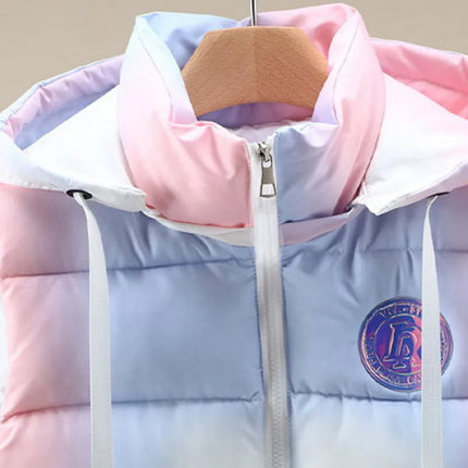 #3622 Tie Dye Hooded Sleeveless Jacket Women Zipper Sim Fit Warm Vest Waistcoat Female Outerwear Veste Unisex Autumn Winter 2024