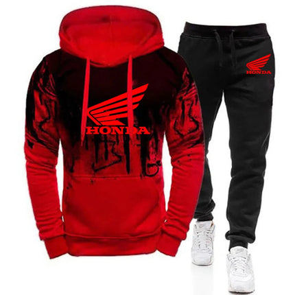 Honda Logo Print 2025 New Men Casual Spring Autumn Gradient Color Sportwear Hoodie + Sweatpant Harajuku Tracksuits PlatiNum