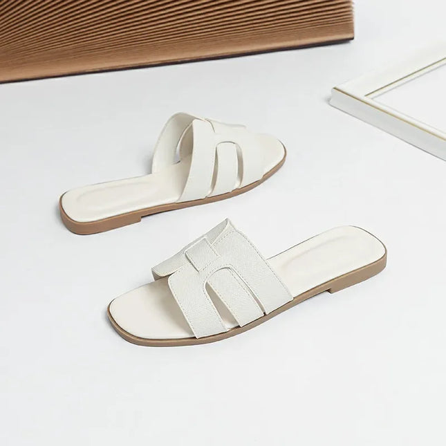 Trendy Real Leather Summer Slippers for Women and Men, Non-Slip, Wear-Resistant, Breathable, Designer Style, Flat Sandals
