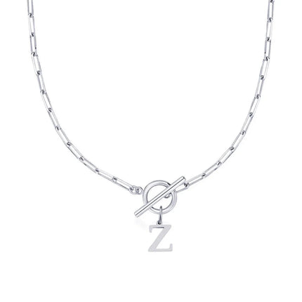 Women stainless steel Initial necklace A-Z Letter charms pendant Choker Women silvery Chain Ot Deduction Necklace For Women 2025 PlatiNum