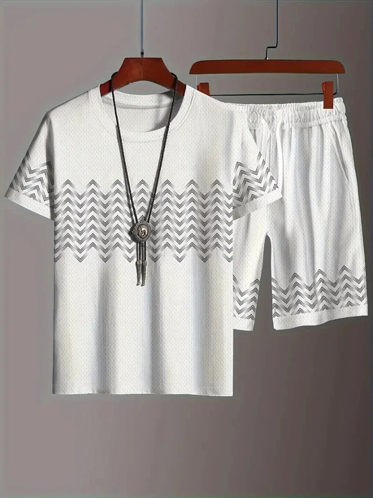 Nuovo vestito da uomo in due pezzi con stampa scozzese moda estate O-colletto Polo a maniche corte + pantaloncini abito da uomo in due pezzi
