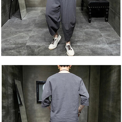 Stile giapponese due pezzi t-shirt pantaloni uomo uomo abiti Kimono maniche corte giappone Harajuku Yukata Cardigan Costume top pantaloni