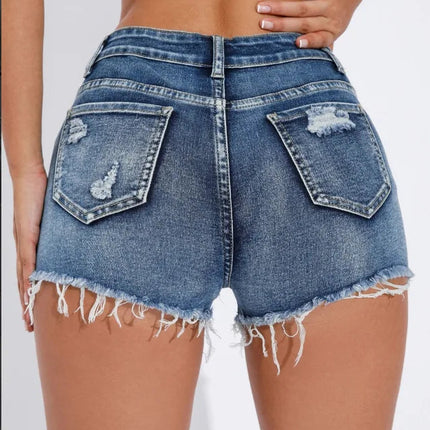 Ripped Raw Denim Shorts For Women Fashion A-line Hem Female Summer Hot Pants Streetwear Blue Clothing Skinny Sexy Retro Leisure PlatiNum