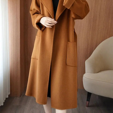 100% Wool Coat Women's Wear 2026 Autumn/Winter Fashion Temperament Double sided Cashmere Coats with Belt Elegant Long Overcoat