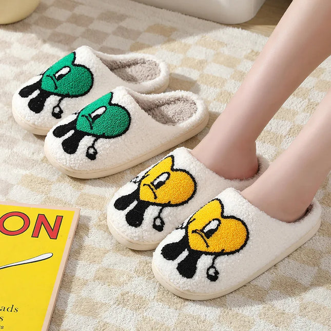 Comwarm Pantofole pelose in pelliccia invernale per donna Scivoli piatti soffici per camera da letto simpatico cartone animato Morbido comfort Scarpe calde in cotone felpato per la casa