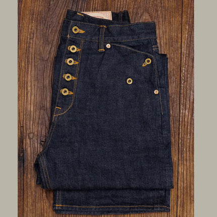 Red Tornado Retro Heavy 18oz Raw Selvedge Denim Pants Sanforized Button Fly High Waist Flap Pocket Carpenter Style Jeans