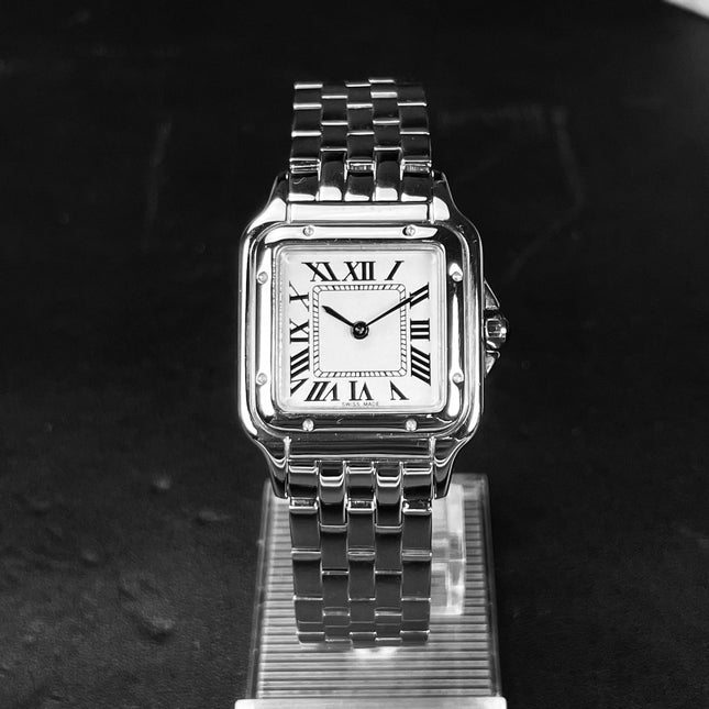 Classico orologio al quarzo quadrato retrò con numeri romani, orologio da coppia, orologio da uomo e da donna di lusso, regalo alla moda in acciaio inossidabile platinumshop