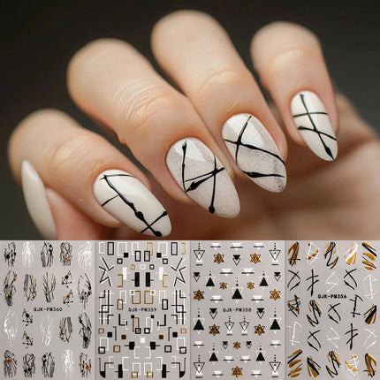 2/4pcs Simple Geometric Line Nail Art Stickers, Metallic Lines, Stars, Letter Design, 3D Stickers, DIY, Holiday Gifts, Y2K