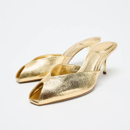 Sexy Gold High Heel Sandals for Woman Open Toe Slingback Stiletto Heels Party Shoes Wedding Evening Dress Sandals Ankle Strap PlatiNum
