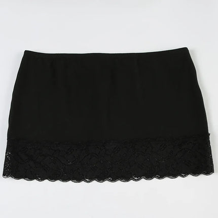 Halbkörperrock mit Sommersaum für Damen mit Spitzennaht und schwarzem, schmalen Halbkörperrock, sexy Disko-Hottie-Minirock-Kleid mit transparentem Unterrock